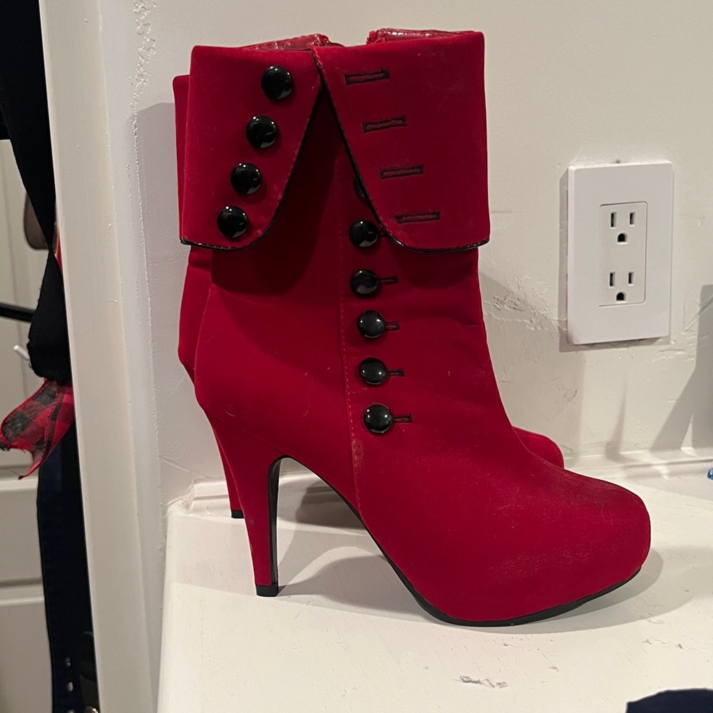 Red Buttoned High Heel Boots